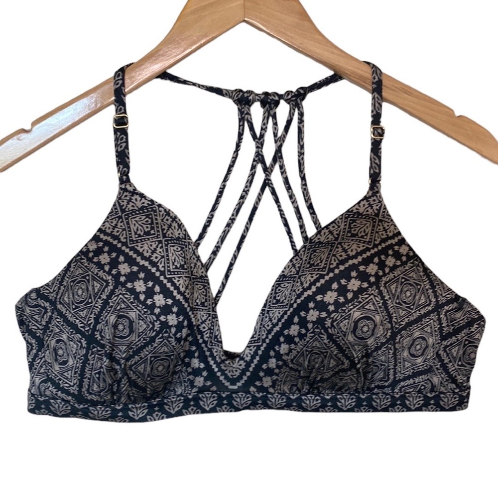 Athleta Black and White Printed Bralette Bikini Top